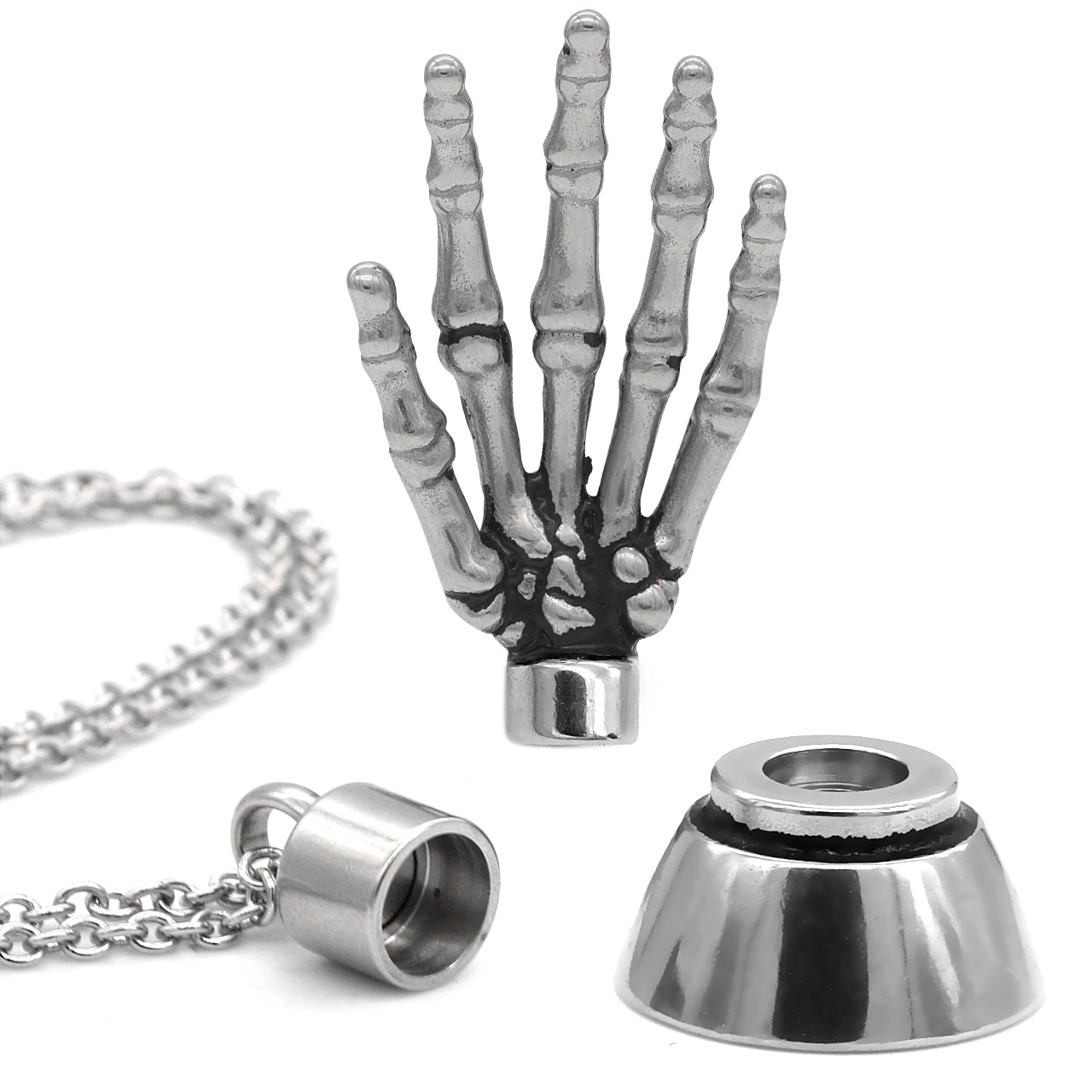 magnetic skeleton hand pendant necklace