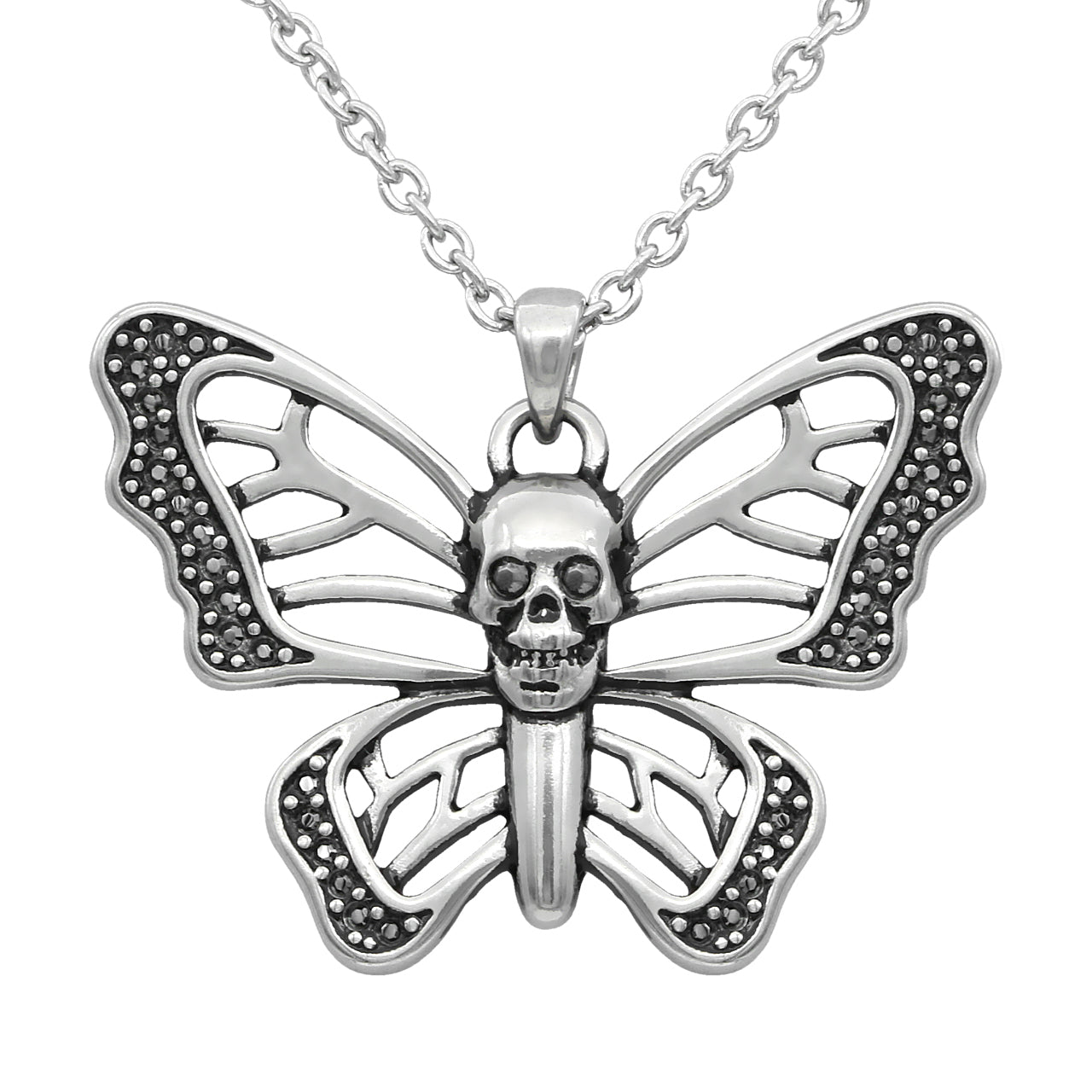 skull butterfly pendant necklace