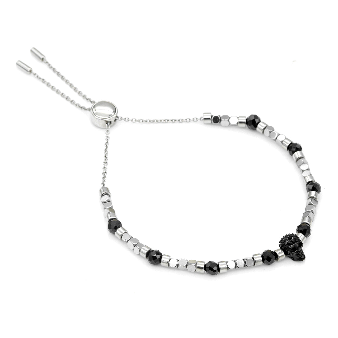 black skull and spinel bead bracelet
