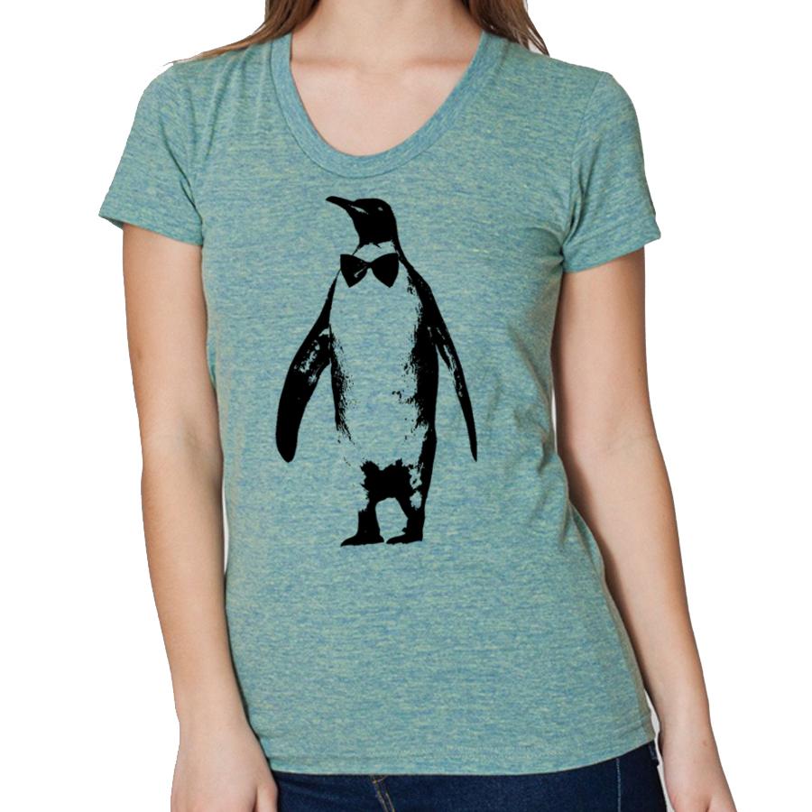 formal penguin with a bow tie t-shirt for women