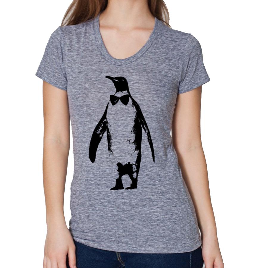 formal penguin with a bow tie women's t-shirt