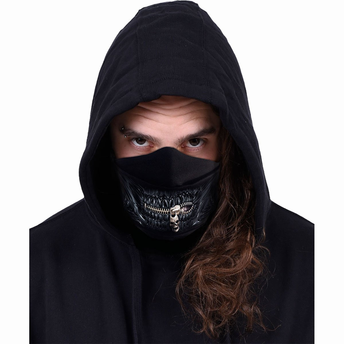 unisex goth style face mask with zipper and black skull