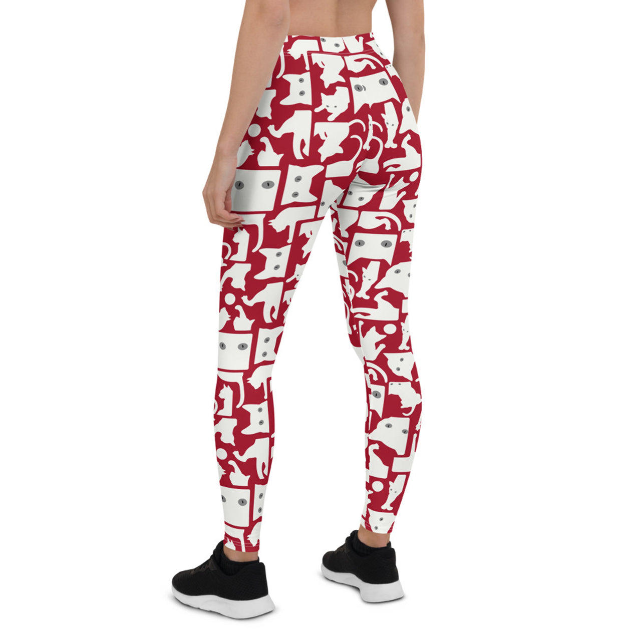 white and red leggings with cat pattern