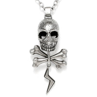 Thumbnail for Skull and crossbones pendant necklace with voltage bolt.
