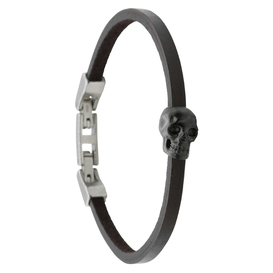 dark leather skull bracelet