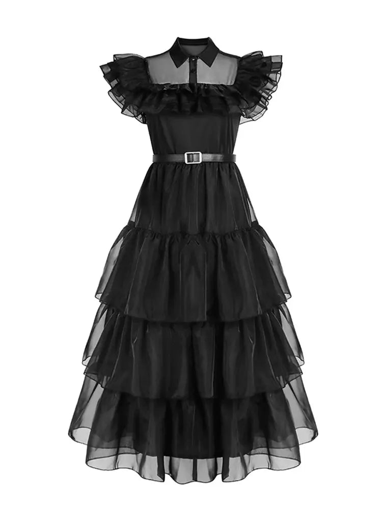 wednesday addams black dance dress costume front view