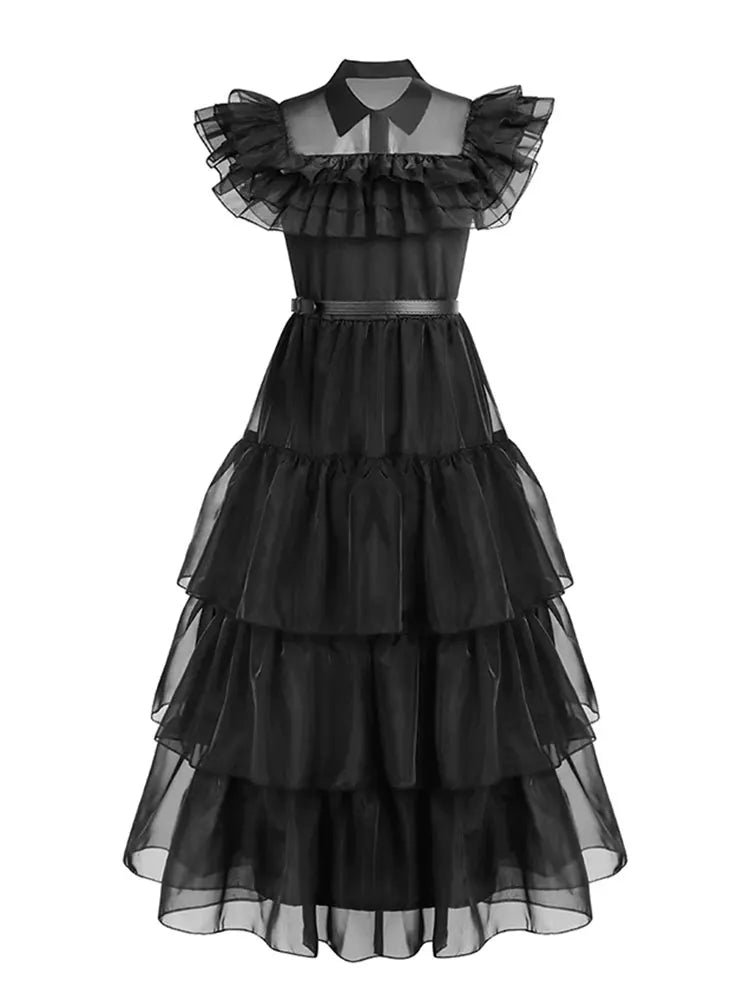 wednesday addams black dance dress costume back view