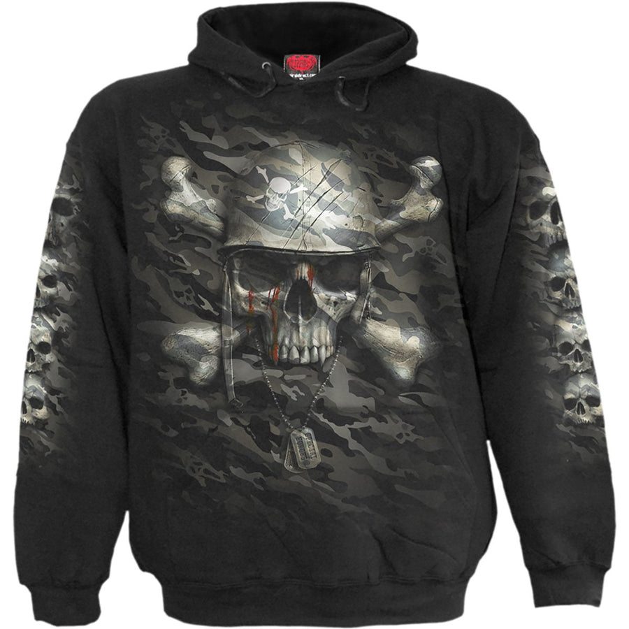 Camo army skull hoodie for men front view.