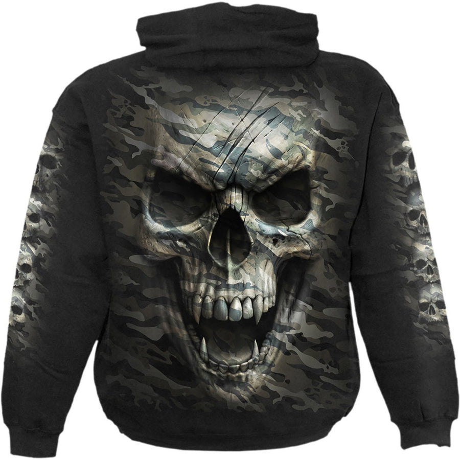 Camo army skull hoodie for men back view.
