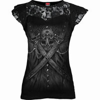 Thumbnail for skull and straps black lace top for women