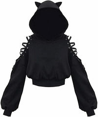 Thumbnail for plain black cat ear hoodie