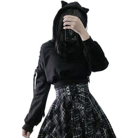 Thumbnail for woman modelling plain black cat ear hoodie