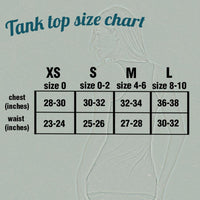 Thumbnail for kitty and crossbones racerback tank top for women sizing chart