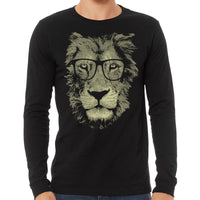 Thumbnail for lion wearing glasses men's long sleeve black shirt