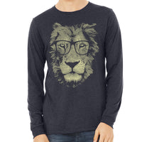 Thumbnail for lion wearing glasses men's long sleeve blue shirt