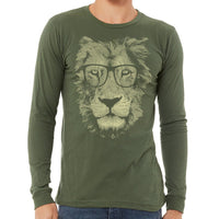 Thumbnail for lion wearing glasses men's long sleeve green shirt