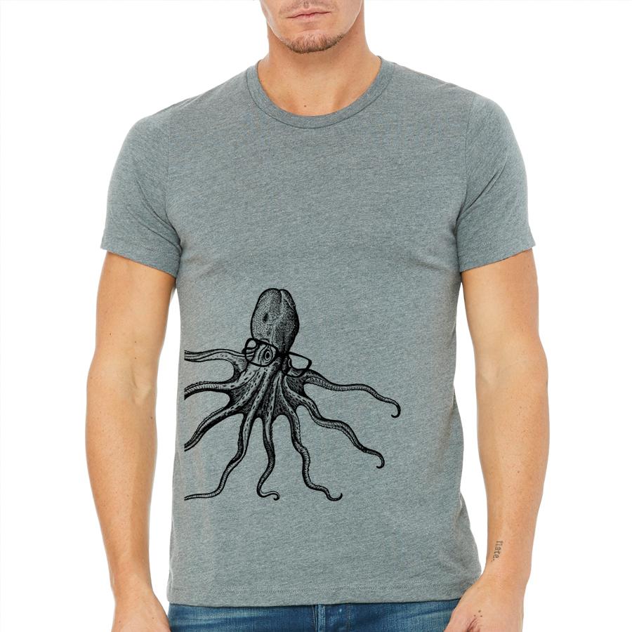 octopus wearing glasses gray t-shirt for men