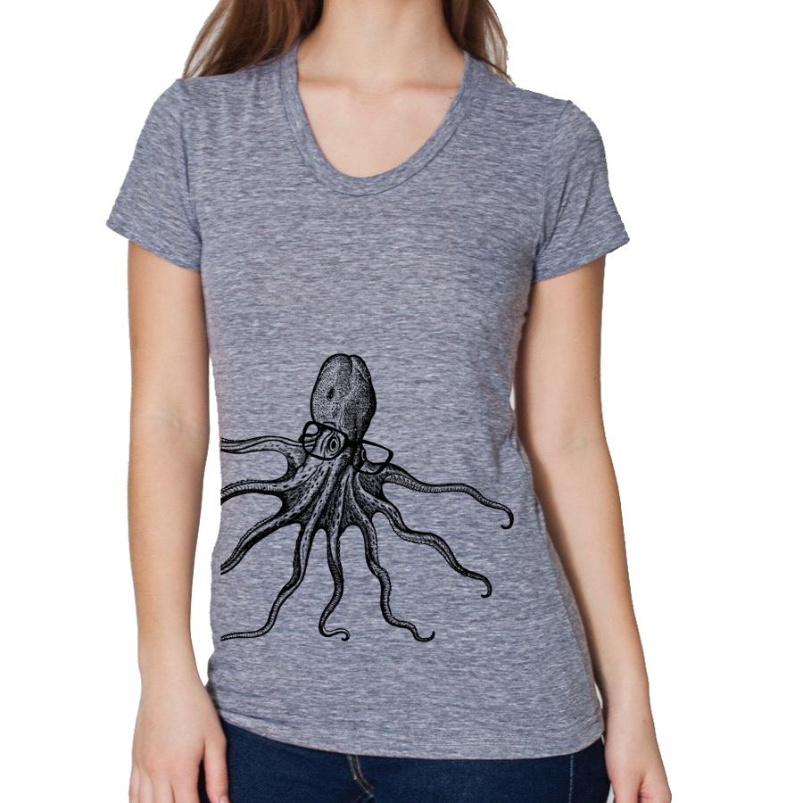t-shirt for women with an octopus wearing glasses