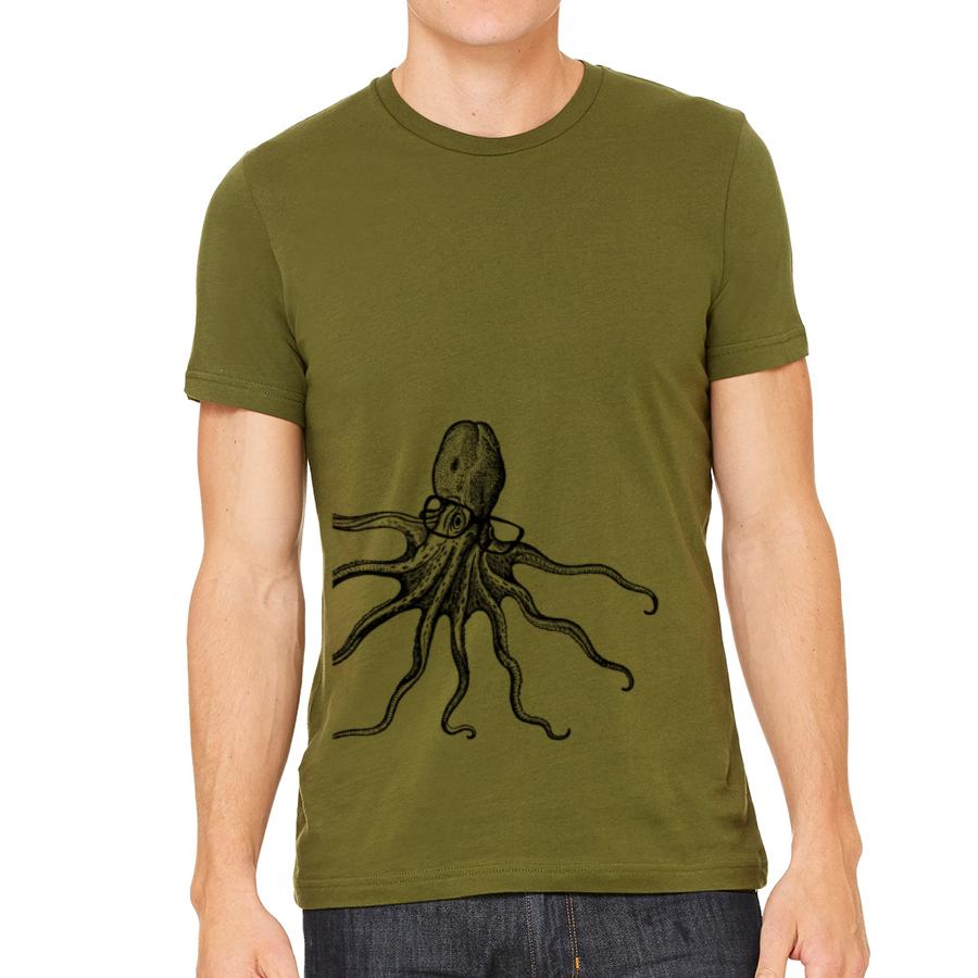 octopus wearing glasses green t-shirt for men