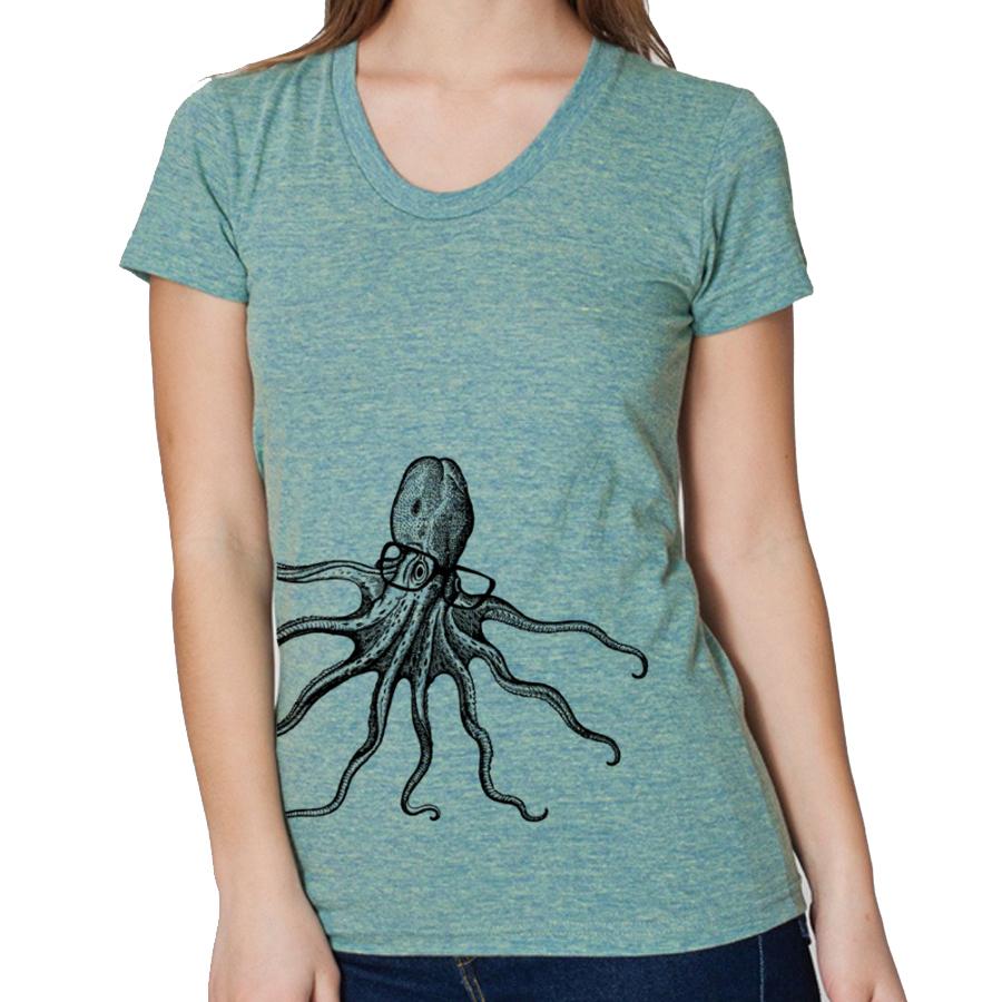 octopus wearing glasses women's t-shirt