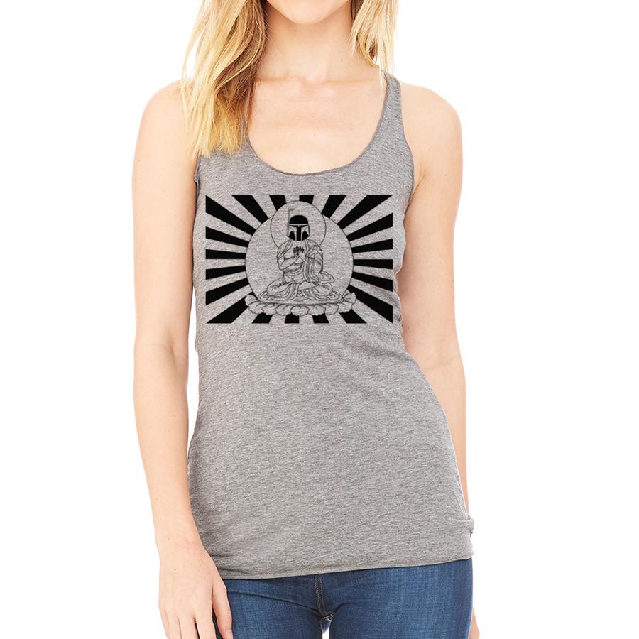 boba fett bounty hunter buddha tank top for women in gray