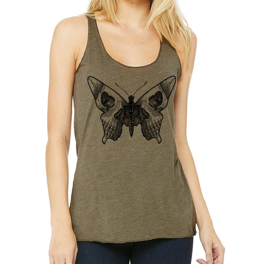 butterfly skull women's racerback tank top