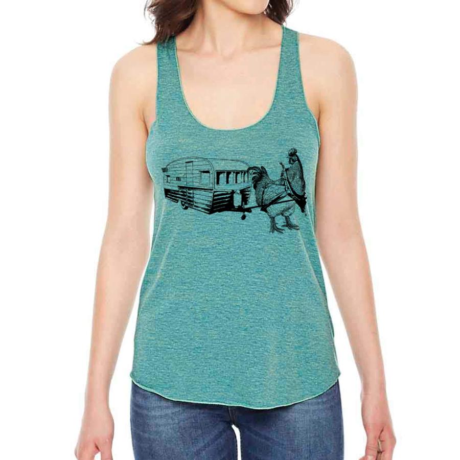 chicken pulling a trailer tank top for women