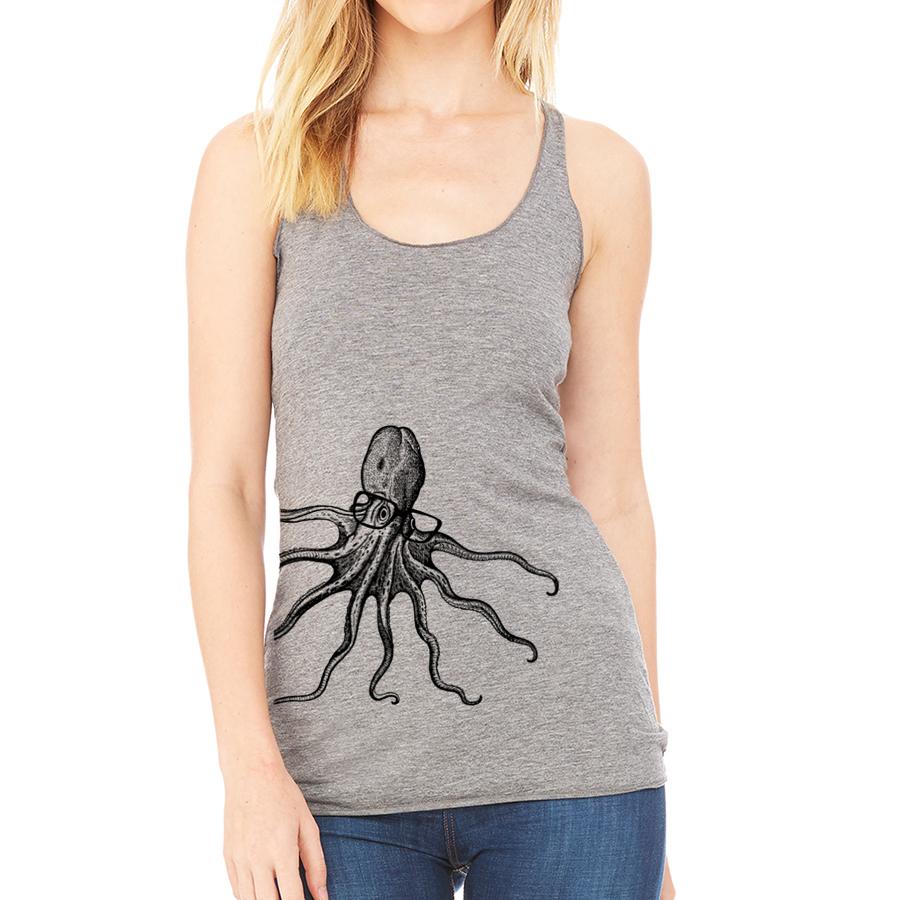 octopus wearing glasses women's racerback tank top
