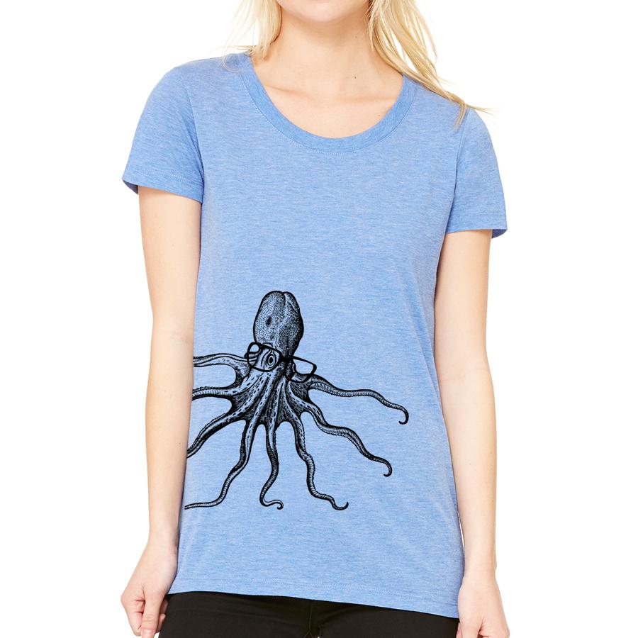 octopus wearing glasses t-shirt for women