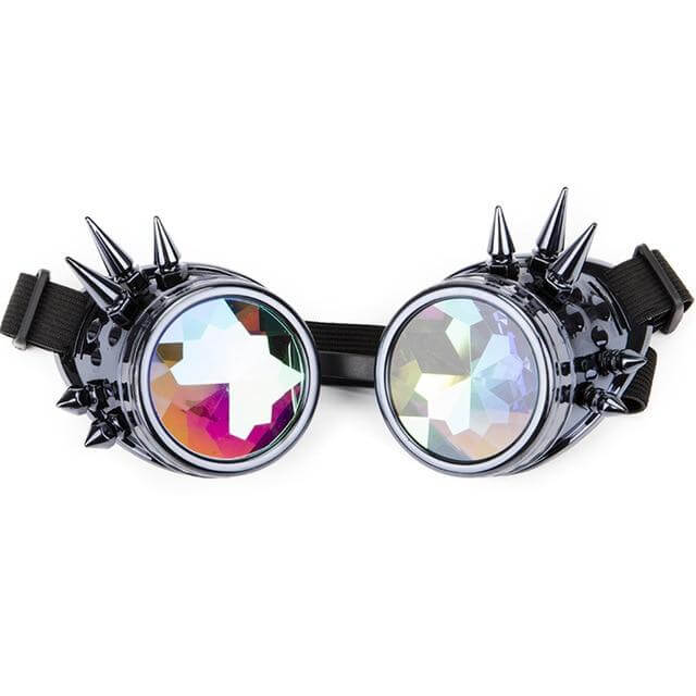 black and silver cyber goth rave goggles