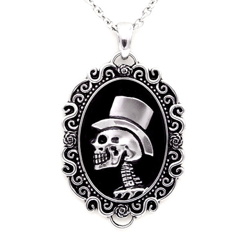 skull wearing top hat pendant necklace