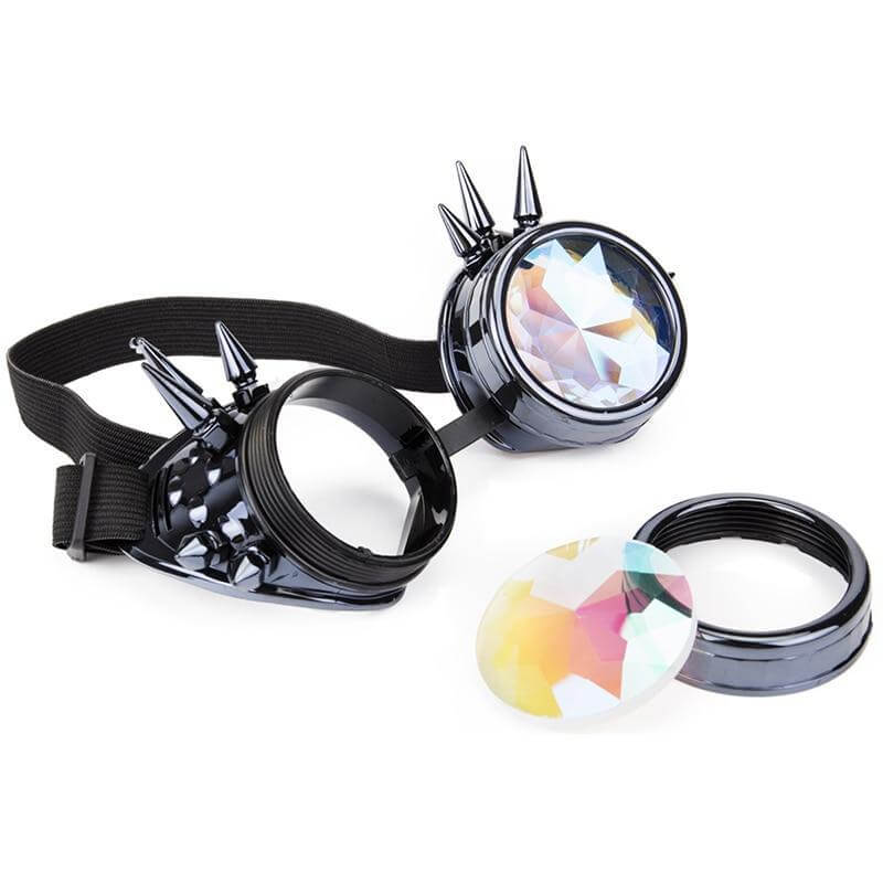 sliver and black cyber goth rave goggles