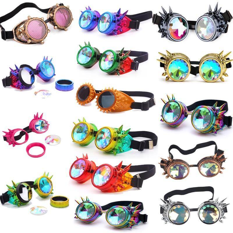 collection of cyber goth rave goggles