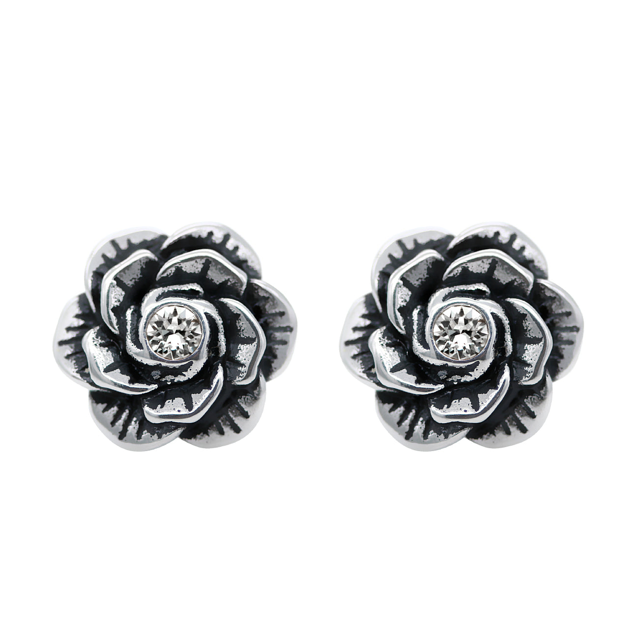 flower earrings with a crystal in the center