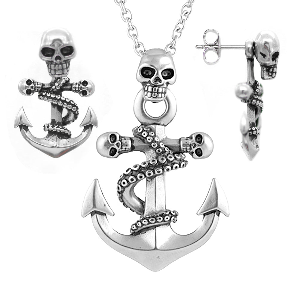 skull and anchor necklace and earrings