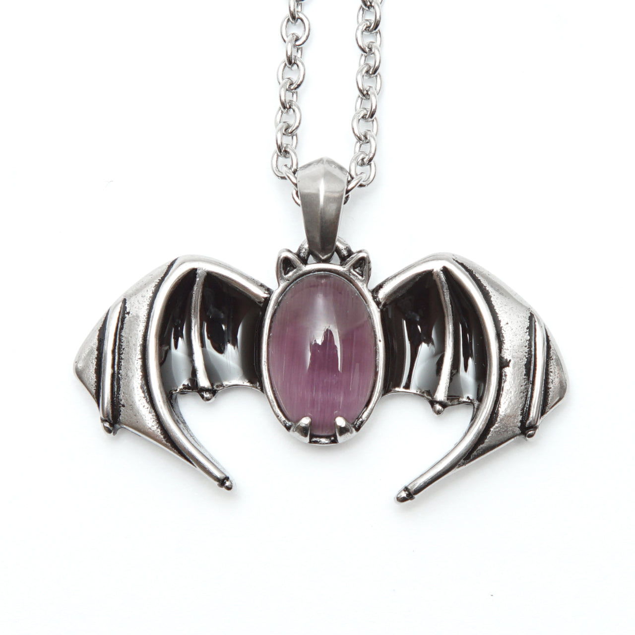 bat necklace with purple gemstone