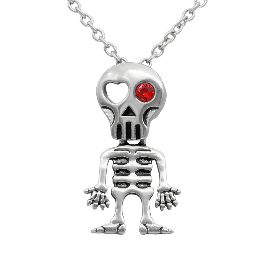 love struck skeleton necklace with red gem eye