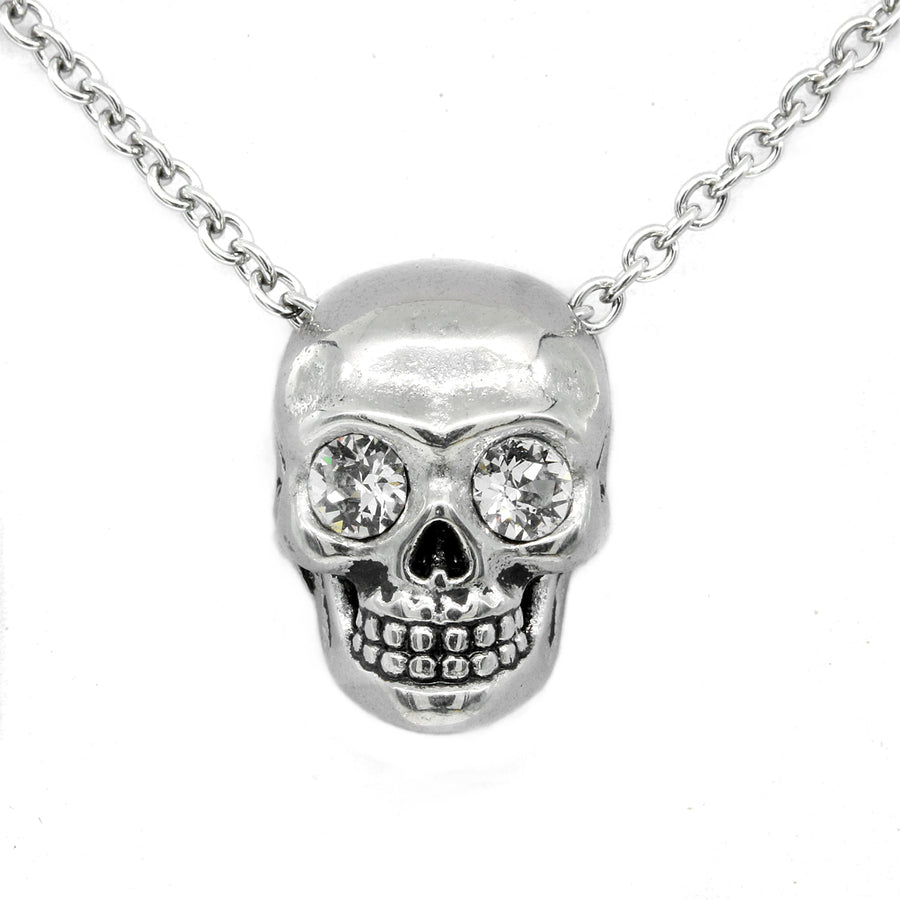 skull with crystal eyes necklace