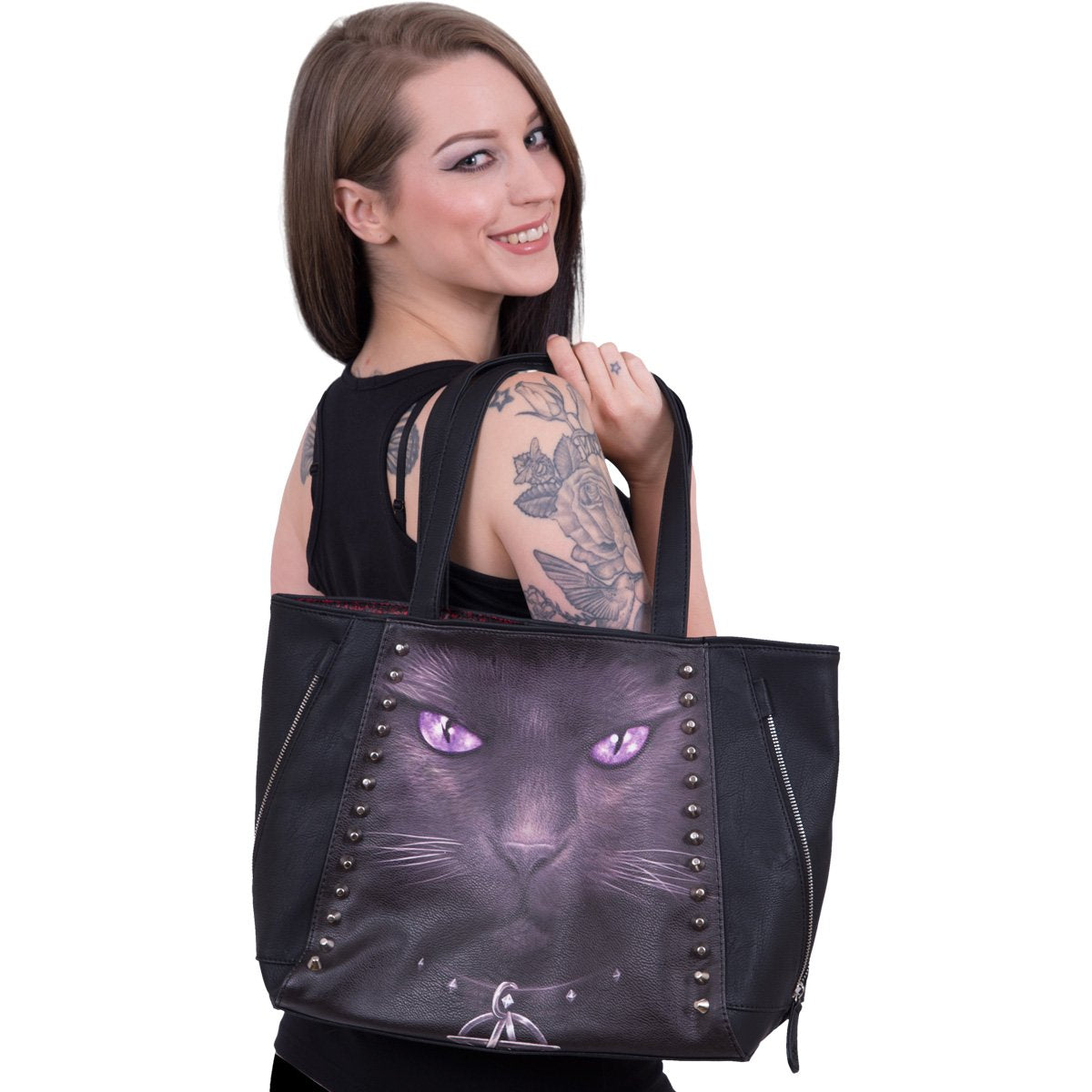womens black goth cat handbag