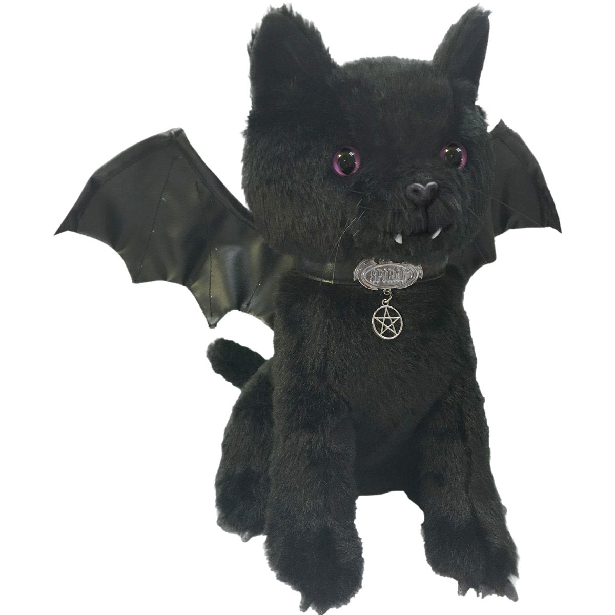 cute vampire bat goth cat plush toy with pentagram collar