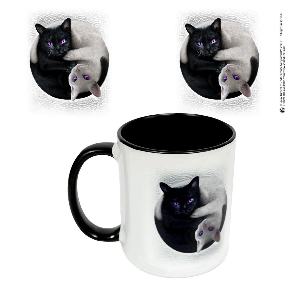 gothic ceramic cup with yin yang cats design