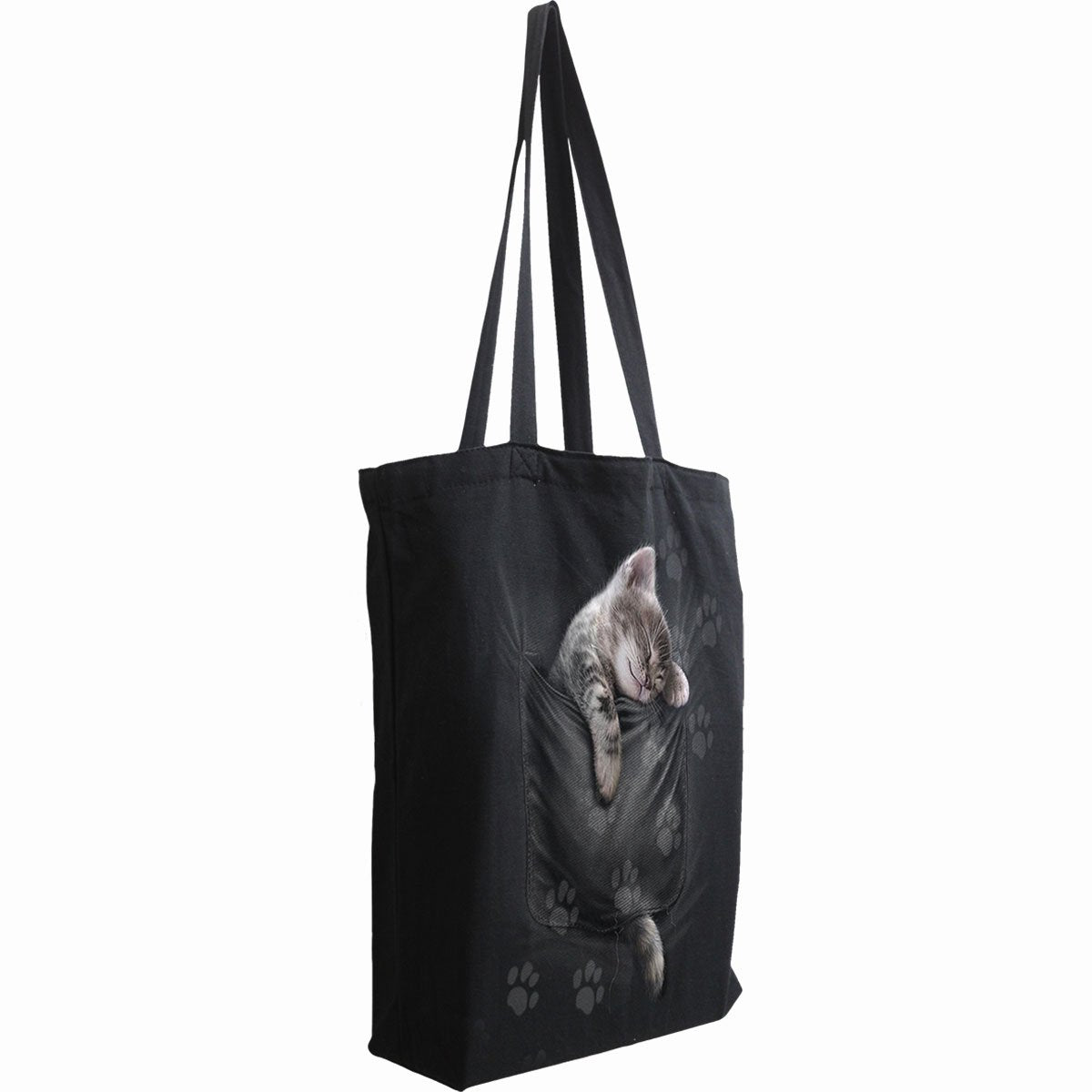 Pocket Cat Black Tote Bag | Gothic Bags | Shadow Meow