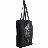 Thumbnail for black gothic tote bag with pocket cat design