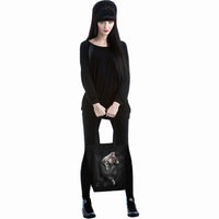Thumbnail for gothic woman holding black tote bag with pocket cat design