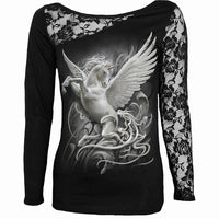 Thumbnail for gothic unicorn black lace long sleeve shirt for women