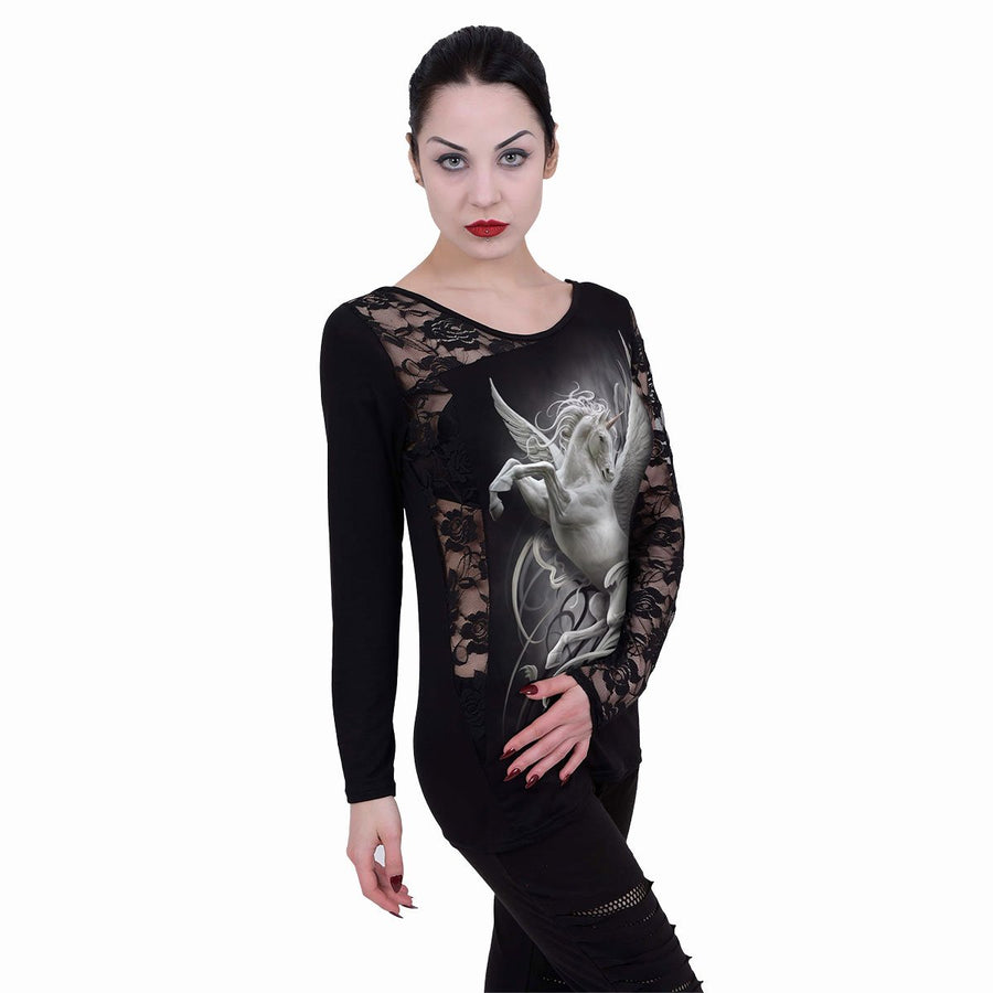 white unicorn women's long sleeve lace top