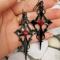 Thumbnail for gothic cross earrings with rhinestone gem
