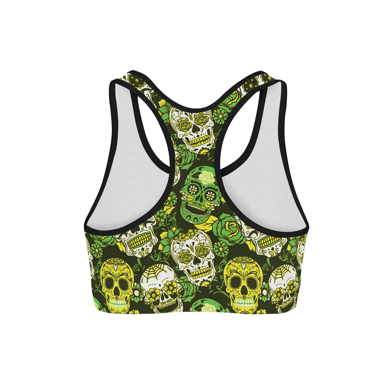 green sports bra with sugar skulls