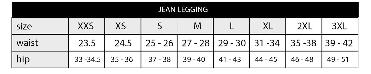 leggings with skulls and roses sizing chart