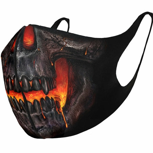 reusable and washable goth face mask with lava skull design
